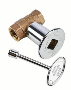 HPC 3/4 inch NPT chrome straight gas log shut-off valve with decorative key