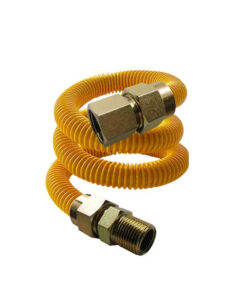 Easyflex 3/8″ OD x 48″ yellow coated gas connector with 1/2″ NPT ends.